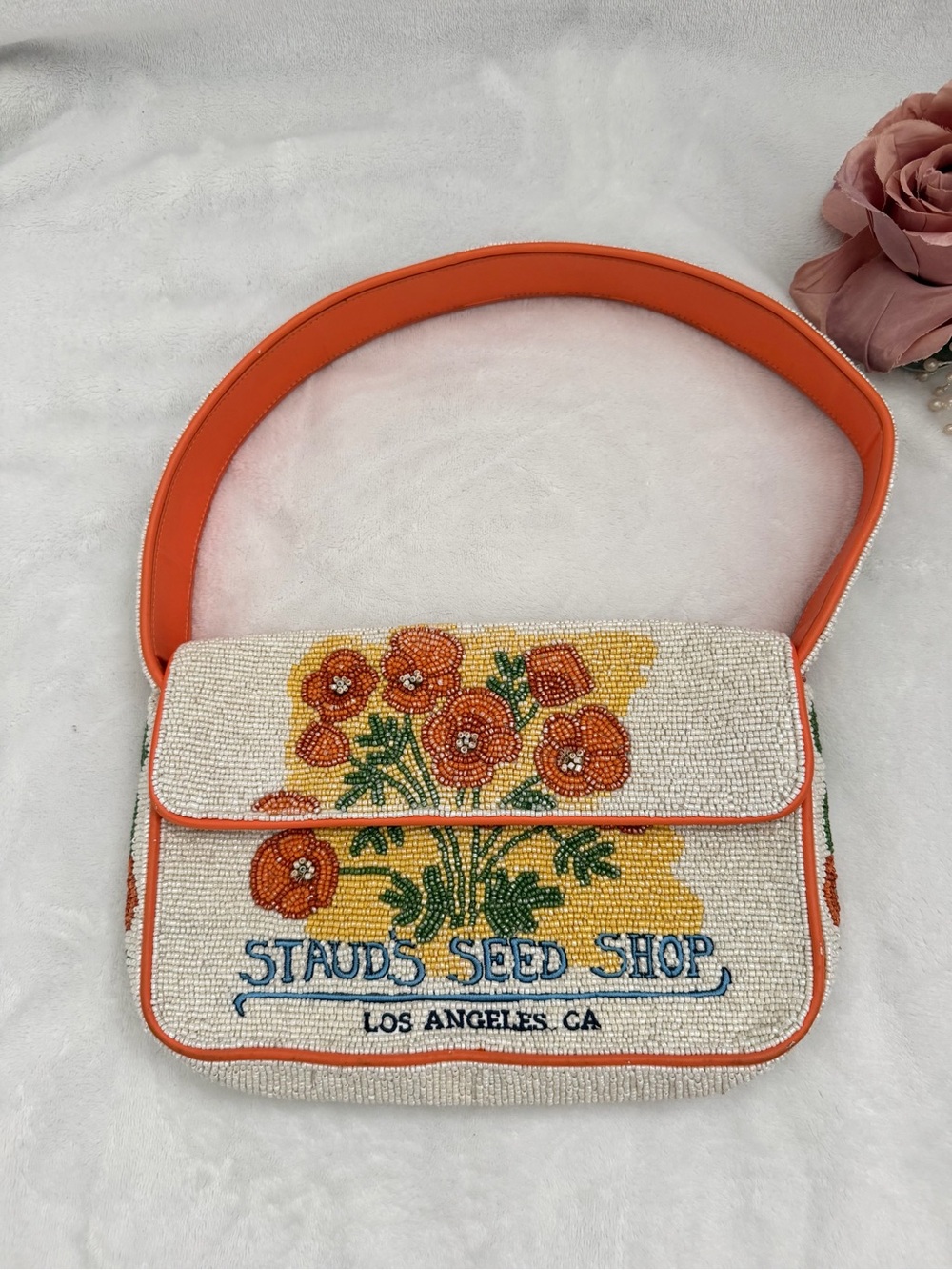 STAUD Tommy California Poppy Beaded Floral Shoulder Bag